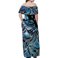 Maori Matariki - Manaia Family Matching Off Shoulder Maxi Dress and Hawaiian Shirt Galaxy Blue Paua Shell LT7 - Polynesian Pride