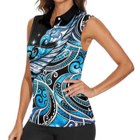 Maori Matariki - Manaia Women Sleeveless Polo Shirt Galaxy Blue Paua Shell