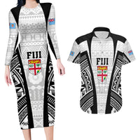 Personalised Fiji Rugby Couples Matching Long Sleeve Bodycon Dress and Hawaiian Shirt 2023 World Cup History Makers - White Ver LT7 White - Polynesian Pride