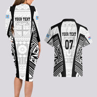 Personalised Fiji Rugby Couples Matching Long Sleeve Bodycon Dress and Hawaiian Shirt 2023 World Cup History Makers - White Ver LT7 - Polynesian Pride