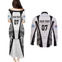 Personalised Fiji Rugby Couples Matching Puletasi Dress and Long Sleeve Button Shirts 2023 World Cup History Makers - White Ver LT7 - Polynesian Pride