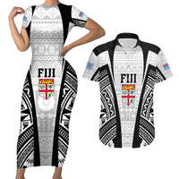 Personalised Fiji Rugby Couples Matching Short Sleeve Bodycon Dress and Hawaiian Shirt 2023 World Cup History Makers - White Ver LT7 White - Polynesian Pride