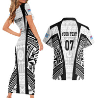 Personalised Fiji Rugby Couples Matching Short Sleeve Bodycon Dress and Hawaiian Shirt 2023 World Cup History Makers - White Ver LT7 - Polynesian Pride