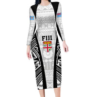 Personalised Fiji Rugby Family Matching Long Sleeve Bodycon Dress and Hawaiian Shirt 2023 World Cup History Makers - White Ver LT7 Mom's Dress White - Polynesian Pride