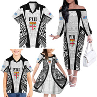Personalised Fiji Rugby Family Matching Off Shoulder Long Sleeve Dress and Hawaiian Shirt 2023 World Cup History Makers - White Ver LT7 - Polynesian Pride