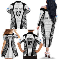 Personalised Fiji Rugby Family Matching Off Shoulder Long Sleeve Dress and Hawaiian Shirt 2023 World Cup History Makers - White Ver LT7 - Polynesian Pride