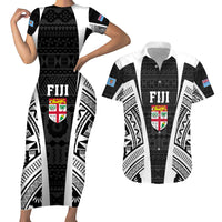 Personalised Fiji Rugby Couples Matching Short Sleeve Bodycon Dress and Hawaiian Shirt 2023 World Cup History Makers - Black Ver LT7 Black - Polynesian Pride