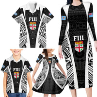 Personalised Fiji Rugby Family Matching Long Sleeve Bodycon Dress and Hawaiian Shirt 2023 World Cup History Makers - Black Ver LT7 - Polynesian Pride