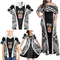 Personalised Fiji Rugby Family Matching Off Shoulder Maxi Dress and Hawaiian Shirt 2023 World Cup History Makers - Black Ver LT7 - Polynesian Pride