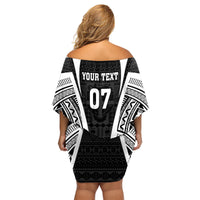 Personalised Fiji Rugby Family Matching Off Shoulder Short Dress and Hawaiian Shirt 2023 World Cup History Makers - Black Ver LT7 - Polynesian Pride