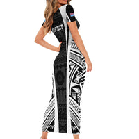Personalised Fiji Rugby Family Matching Short Sleeve Bodycon Dress and Hawaiian Shirt 2023 World Cup History Makers - Black Ver LT7 - Polynesian Pride
