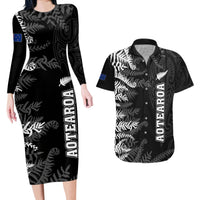 Personalised New Zealand Rugby Couples Matching Long Sleeve Bodycon Dress and Hawaiian Shirt Silver Fern Basic 2023 World Cup LT7 Black - Polynesian Pride