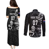 Personalised New Zealand Rugby Couples Matching Puletasi Dress and Long Sleeve Button Shirts Silver Fern Basic 2023 World Cup LT7 - Polynesian Pride