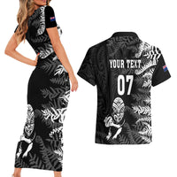 Personalised New Zealand Rugby Couples Matching Short Sleeve Bodycon Dress and Hawaiian Shirt Silver Fern Basic 2023 World Cup LT7 - Polynesian Pride