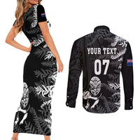 Personalised New Zealand Rugby Couples Matching Short Sleeve Bodycon Dress and Long Sleeve Button Shirts Silver Fern Basic 2023 World Cup LT7 - Polynesian Pride