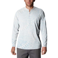 White Sunday Button Sweatshirt Plumeria Tatau Mix Tapa LT7 - Polynesian Pride
