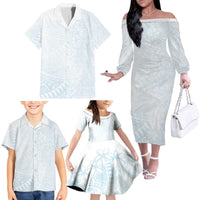 White Sunday Family Matching Off The Shoulder Long Sleeve Dress and Hawaiian Shirt Plumeria Tatau Mix Tapa LT7 - Polynesian Pride