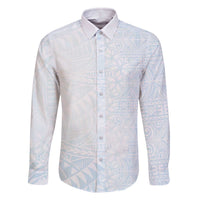 White Sunday Family Matching Off Shoulder Short Dress and Hawaiian Shirt Plumeria Tatau Mix Tapa LT7 Dad's Shirt - Long Sleeve White - Polynesian Pride