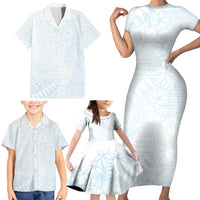 White Sunday Family Matching Short Sleeve Bodycon Dress and Hawaiian Shirt Plumeria Tatau Mix Tapa LT7 - Polynesian Pride