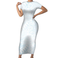White Sunday Family Matching Short Sleeve Bodycon Dress and Hawaiian Shirt Plumeria Tatau Mix Tapa LT7 Mom's Dress White - Polynesian Pride