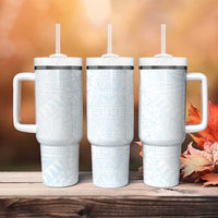 White Sunday Tumbler With Handle Plumeria Tatau Mix Tapa