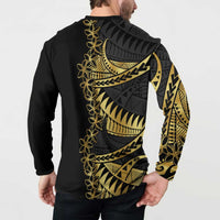 Polynesia Button Sweatshirt Black & Gold Fancy Plumeria