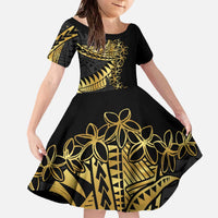 Polynesia Family Matching Off The Shoulder Long Sleeve Dress and Hawaiian Shirt Black & Gold Fancy Plumeria LT7 Daughter's Dress Black Gold - Polynesian Pride