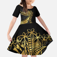 Polynesia Family Matching Off Shoulder Maxi Dress and Hawaiian Shirt Black & Gold Fancy Plumeria LT7 Daughter's Dress Black Gold - Polynesian Pride