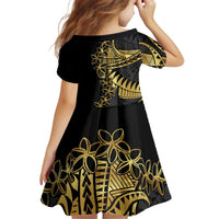 Polynesia Family Matching Off Shoulder Short Dress and Hawaiian Shirt Black & Gold Fancy Plumeria LT7 - Polynesian Pride