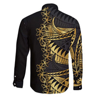 Polynesia Family Matching Off Shoulder Short Dress and Hawaiian Shirt Black & Gold Fancy Plumeria LT7 - Polynesian Pride