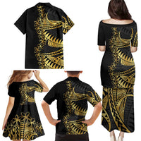 Polynesia Family Matching Puletasi and Hawaiian Shirt Black & Gold Fancy Plumeria LT7 - Polynesian Pride