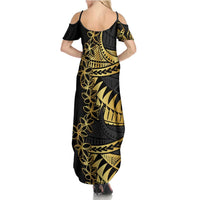 Polynesia Family Matching Summer Maxi Dress and Hawaiian Shirt Black & Gold Fancy Plumeria LT7 - Polynesian Pride