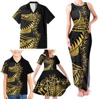 Polynesia Family Matching Tank Maxi Dress and Hawaiian Shirt Black & Gold Fancy Plumeria LT7 - Polynesian Pride