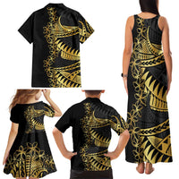 Polynesia Family Matching Tank Maxi Dress and Hawaiian Shirt Black & Gold Fancy Plumeria LT7 - Polynesian Pride