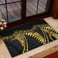 Polynesia Rubber Doormat Black & Gold Fancy Plumeria