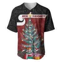 Personalised New Zealand Maori Christmas Baseball Jersey Xmas Fern Mix Kowhawhai LT7 Black - Polynesian Pride