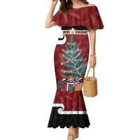Personalised New Zealand Maori Christmas Family Matching Mermaid Dress and Hawaiian Shirt Xmas Fern Mix Kowhawhai LT7 Mom's Dress Black - Polynesian Pride