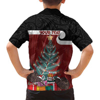 Personalised New Zealand Maori Christmas Family Matching Off Shoulder Short Dress and Hawaiian Shirt Xmas Fern Mix Kowhawhai LT7 - Polynesian Pride
