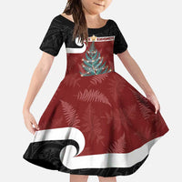 Personalised New Zealand Maori Christmas Family Matching Tank Maxi Dress and Hawaiian Shirt Xmas Fern Mix Kowhawhai LT7 Daughter's Dress Black - Polynesian Pride