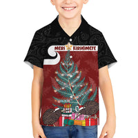 Personalised New Zealand Maori Christmas Kid Hawaiian Shirt Xmas Fern Mix Kowhawhai LT7 Kid Black - Polynesian Pride