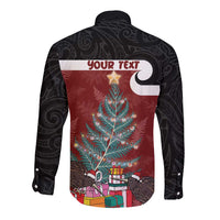 Personalised New Zealand Maori Christmas Long Sleeve Button Shirt Xmas Fern Mix Kowhawhai LT7 - Polynesian Pride