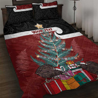 Personalised New Zealand Maori Christmas Quilt Bed Set Xmas Fern Mix Kowhawhai LT7 Black - Polynesian Pride