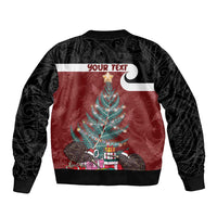 Personalised New Zealand Maori Christmas Sleeve Zip Bomber Jacket Xmas Fern Mix Kowhawhai LT7 - Polynesian Pride