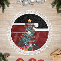 Personalised New Zealand Maori Christmas Tree Skirt Xmas Fern Mix Kowhawhai LT7 Fringed Black - Polynesian Pride