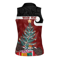 Personalised New Zealand Maori Christmas Women Sleeveless Polo Shirt Xmas Fern Mix Kowhawhai LT7 - Polynesian Pride