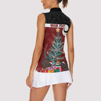 Personalised New Zealand Maori Christmas Women Sleeveless Polo Shirt Xmas Fern Mix Kowhawhai LT7 - Polynesian Pride