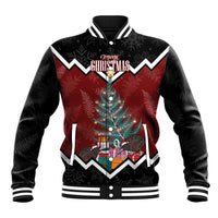 Personalised New Zealand Christmas Baseball Jacket Xmas Fern and Kiwi Birds LT7 Unisex Black - Polynesian Pride