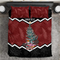 Personalised New Zealand Christmas Bedding Set Xmas Fern and Kiwi Birds LT7 Black - Polynesian Pride