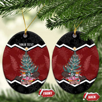 Personalised New Zealand Christmas Ceramic Ornament Xmas Fern and Kiwi Birds LT7 Oval Black - Polynesian Pride