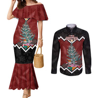 Personalised New Zealand Christmas Couples Matching Mermaid Dress and Long Sleeve Button Shirt Xmas Fern and Kiwi Birds LT7 Black - Polynesian Pride